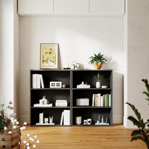3 Tier Engineered Wood Modern Bookshelf, Wide Bookshelf with Three Wooden Shelves, Storage Book Shelves for Bedroom, Liv