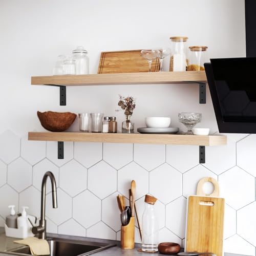 6 Pack Heavy Duty Floating Shelf Brackets, Black Metal L Wall Brackets, DIY Industrial Shelf Brackets - L 8" x H 6" x W 