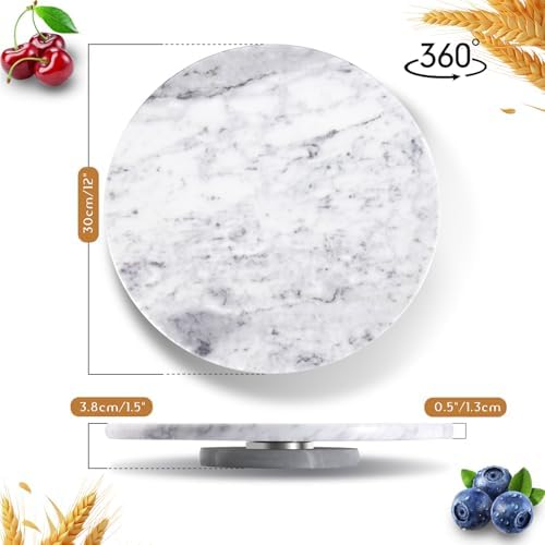 12" Mable Lazy Susan, 100% Natural Marble Round Tray with Silent Rotating, Kitchen Turntable Storage Turner Revolving Ca