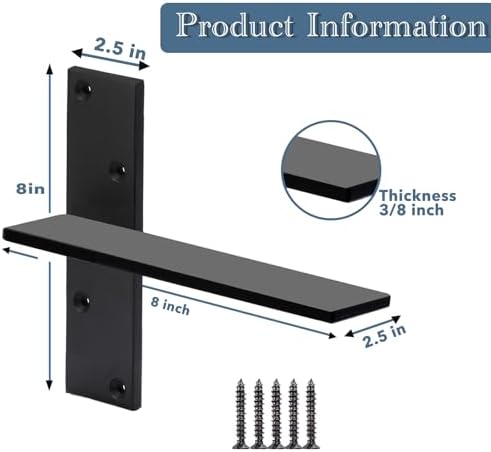 Free Hanging Countertop Support Bracket 8" Lx2.5 W 2 Pack Heavy Duty Hidden Floating Wall Shelf Bracket 3/8" Thick for F