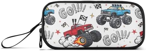 Truck Racing Car Flag Pencil Case Box Boys Girls Large Pencil Pouch Zipper Compartments Big Capacity Stationery Pen Bag Organizer for Kids Teens Adults School Office