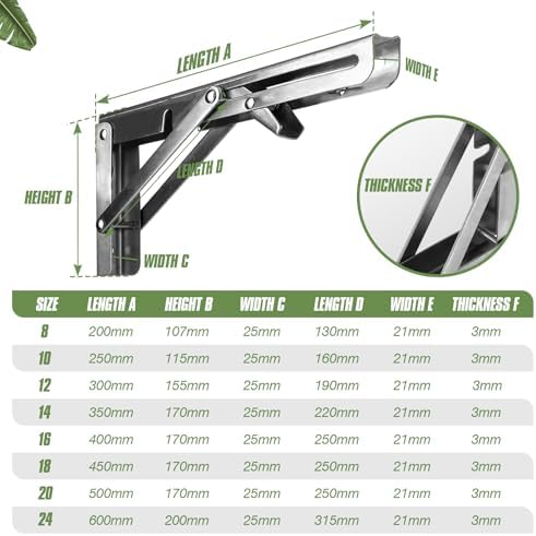 Folding Shelf Brackets - 4 Pcs 8 Inch,Heavy Duty, Stainless Steel