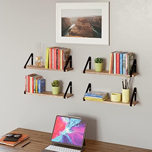Wallniture Ponza Floating Shelves Wall Mounted Set of 4, Wall Shelves for Bedroom, Bathroom, Living Room, Kitchen, Natur