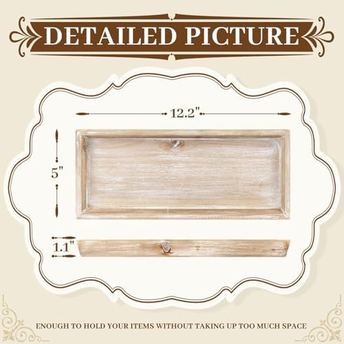 MAONAME Wash White Long Narrow Tray, 12.2"x 5" Wood Bathroom Vanity Tray