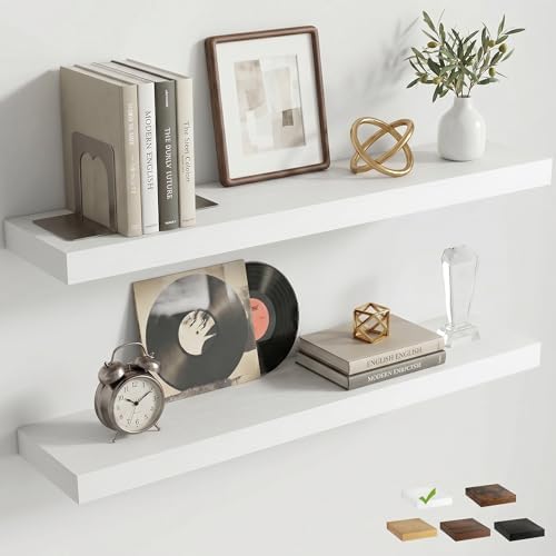 32 Inch Floating Shelves for Wall, 6.5"D Wood Storage Shelves, White Finish