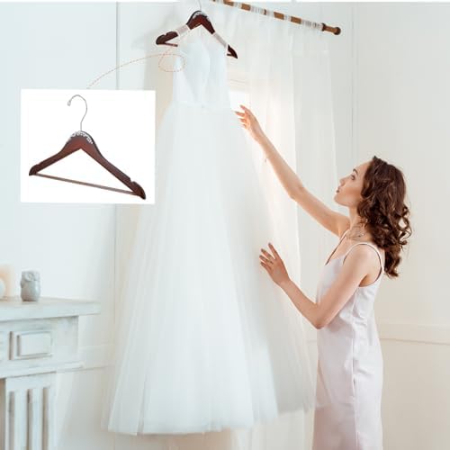 Cinnvoice 5 Pcs Wooden Pearl Bridal Dress Hanger, Walnutcolor, Stylish