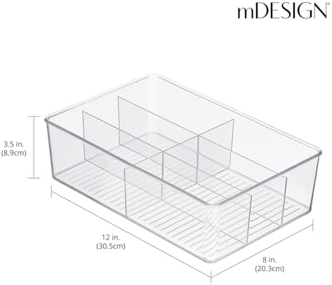 mDesign Plastic Kitchen Cabinet Storage Organizer Bin Box - 6 Divided Sections for Pantry Shelves, Countertops, Island, 