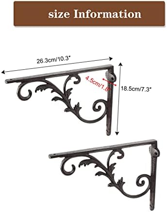 Sungmor Cast Iron Brackets for Shelves, 2PC Rustic Brown, 10.3 Inch Width, Heavy Duty Strong Iron Shelf Brackets, Vintag