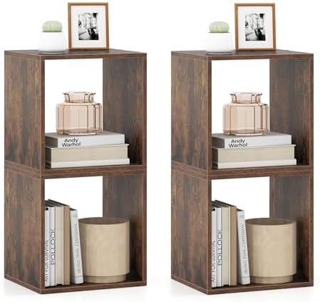 LOKO Stackable 2 Cube Storage Organizer, 2-Tier Bookshelf (2, Rustic Brown)