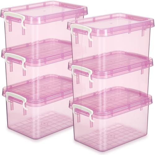 Wenqik 6 Pack Colorful Plastic Storage Bins with Lids, Pink