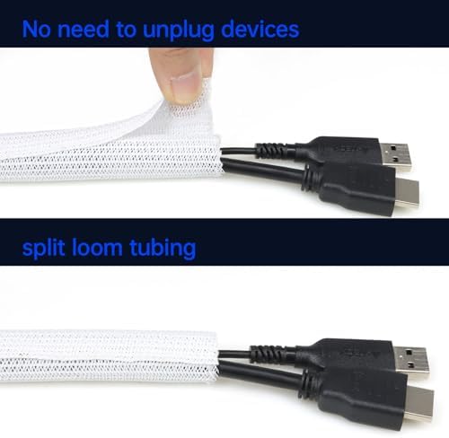 Cable Management, 16FT Wire Management Computer Cord Desk Organizer Protectors from Pets No Chew (White, 13mm-(1/2"))