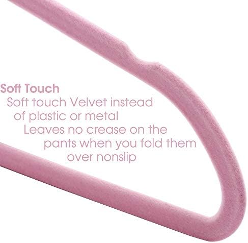 Elama 100 Piece Set of Velvet Slim Profile Heavy Duty Felt Hangers with Stainless Steel Swivel Hooks in Pink