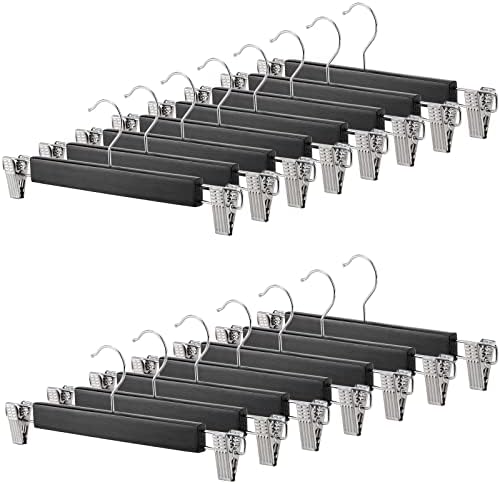 Tosnail 15 Pack 14-Inches Natural Wooden Hangers Skirt Pants Clothes Hangers with Clips Jeans Hangers - Black