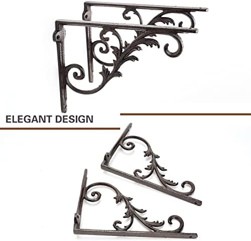 Sungmor Cast Iron Brackets for Shelves, 2PC Rustic Brown, 10.3 Inch Width, Heavy Duty Strong Iron Shelf Brackets, Vintag