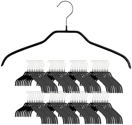 Narrow Petite Clothing Hangers by MAWA, Steel Hanger with Non-Slip Coating, for Shirts, Dresses, Suits, Camisoles, Jackets, 360-degree Rotatable Hook, Set of 80, Black