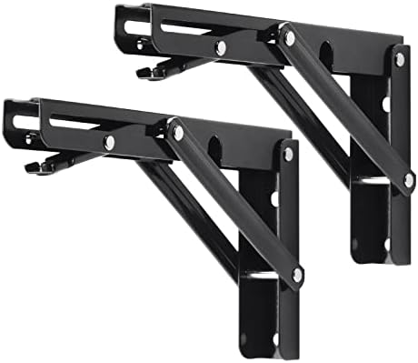 YUMORE 8 Inch Folding Shelf Bracket, Heavy Duty L Bracket, Black, 2 Pack