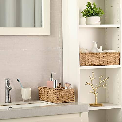 Vagusicc 3-Section Wicker Baskets for Shelves, Hand-Woven Round Paper Rope Wicker Storage Basket, Toilet Paper Basket fo