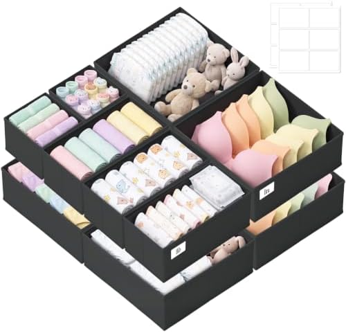 Drawer Organizer Storage for Clothes, Socks, 10 Pack, Black