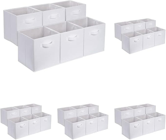 Amazon Basics Collapsible Fabric Storage Cubes Organizer with Handles,Sturdy,White,10.5-x-10.5-x-11-inch,6 Count (Pack of 5)