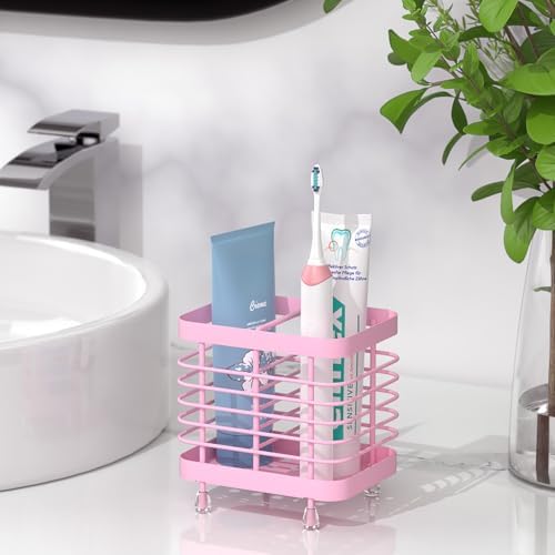 Luxspire Toothbrush Holders for Bathroom, Stainless Steel, 2 Slots, Pink