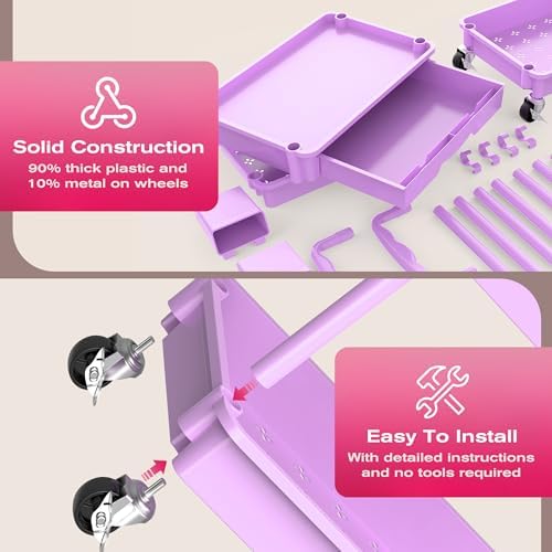 Goovilla Rolling Makeup Organizer Cart with Removable Drawer, 3 Tier Purple