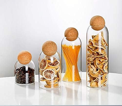 4 Pack Lead-free glass bottle sealed jar with spherical cork , nut storage coffee bean Mason Jars Food Storage Canister for Serving Spice Sugar Salt Tea Coffee