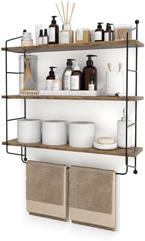 Sorbus 3-Tier Floating Shelves for Wall, Bathroom Storage & Decor (Brown)