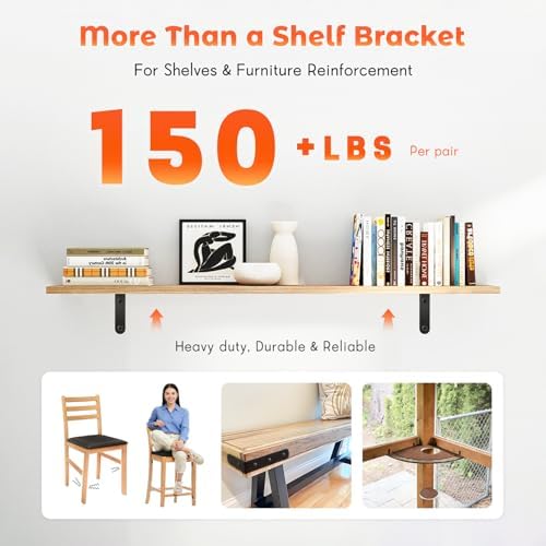 Shelf Bracket 8 Pack 5" Lx3 H 5mm Thick Heavy Duty Black L Brackets