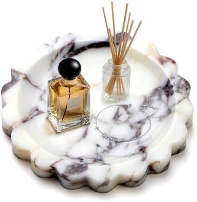 SAMAH Calacatta Viola Natural Marble Tray, Scalloped Bathroom Tray, Luxury Stone Decorative Trays for Bathroom, Vanity, 