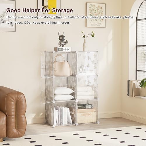 C&AHOME Clover Embossed Storage Organizer with Doors 6-Cube Shelf White