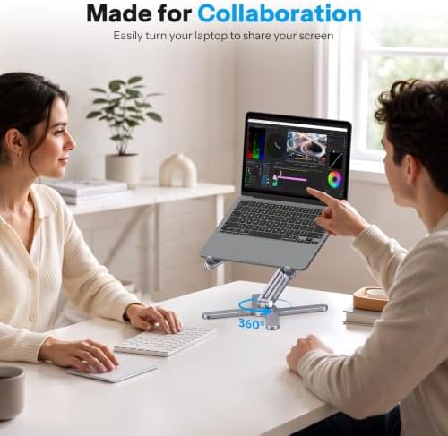 OMOTON LA10 360° Rotating Laptop Stand Riser Foldable for Desk, Space Grey