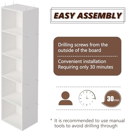 5-Tier Wooden Cube Storage Organizer, 52 Inch Tall Bookcase & Display Shelf with 5 Open Cubes, Freestanding DIY Closet S