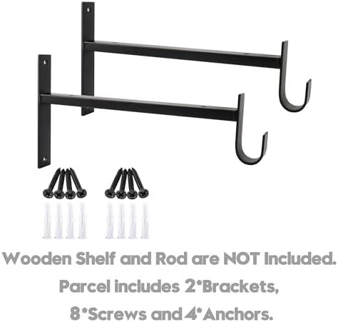 AddGrace Closet Rod Bracket Heavy Duty Shelf Brackets Black 6 Inch 2 Pack