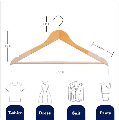 Wooden Hangers, 20 Pack, Non-Slip Velvet for Pants, Coats