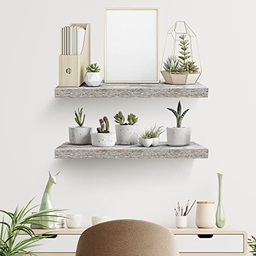 Sorbus Wood Floating Shelves for Wall (24 x 9 Inch, 2 Pack, Rustic)