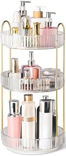 360° Rotating Makeup Organizer for Vanity, 3 Tier Perfume Organizers, Clear