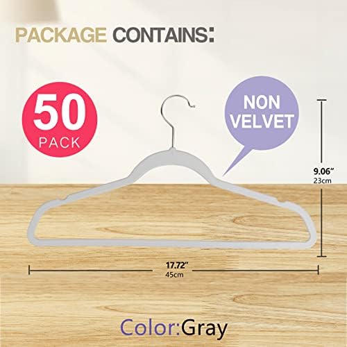 50 Pack Slim Plastic Clothes Hangers Grey