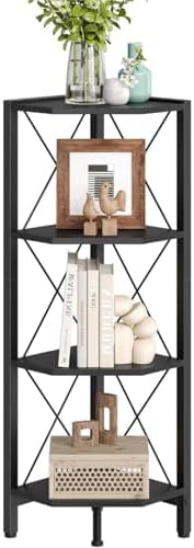 CHOEZON 4-Tier Corner Shelf, Corner Bookcase, 43.3" Tall Vertical Display Rack, Plant Stand, Open Storage Shelf, for Liv