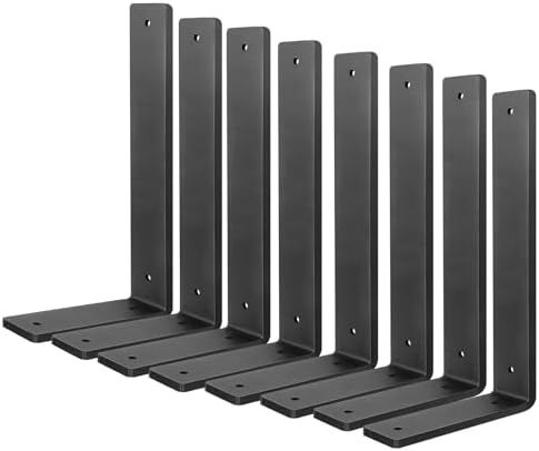 Floating Shelf Bracket 8 Inch, 8 Pack Heavy Duty Shelf Brackets, Black Wall Shelf Bracket for DIY Decorative with Mounti