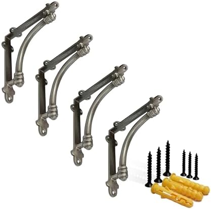 NACH Decorative Shelf Brackets, 4 Pack of 5.5 x 1.2 x 5.5 inch Antique Metal Cast Iron Shelf Brackets - Decorative Brack