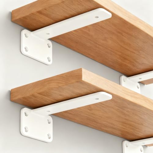 12 Pack - 9 inch White Hidden L Shelf Bracket (1/5 Inch Thicked) Iron Floating Shelf Brackets Rustic Industrial Metal Br