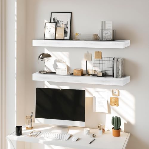 Floating Shelves, 36 Inch Wall Mounted Shelves, Set of 2, White