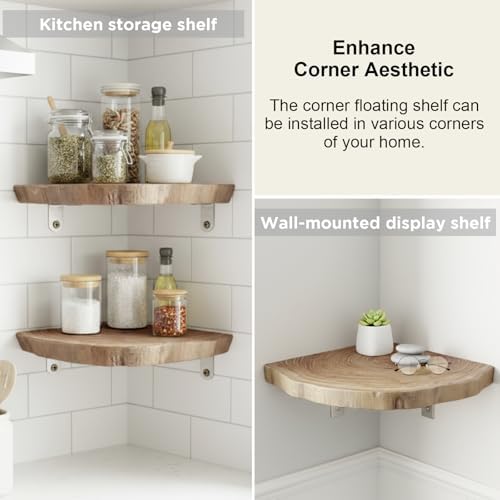 3 Pcs Corner Floating Shelves for Wall Solid Wood 7 Inch (Wooden)