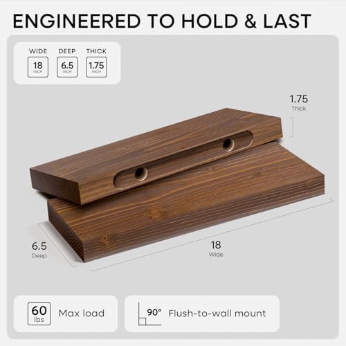 Homeforia 18 Inch Floating Shelves, High-End Solid Pine Wood, Set of 2