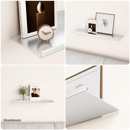 Floating Shelf for Wall, Off Center Metal Shelf for Decor, Modern Wall Shelf for Storage with Lip, Hanging Shelf for Liv