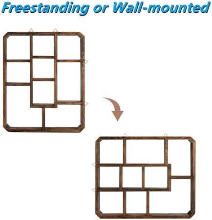 Frcctre Rustic Shadow Box Display Shelf, 9 Compartments Wood Hanging Display Floating Shelves, Multi-Slot Wall Mounted o