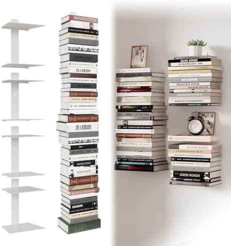 Wawocs Invisible Bookshelves for Wall, 8 Tier Floating Bookshelf Made of Heavy Duty Metal, Vertical Spine Book Tower Han