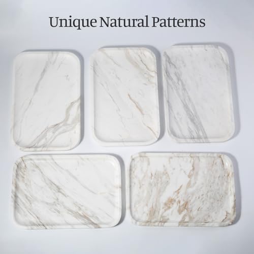 Karibiber Marble Vanity Tray, Marble Bathroom Tray Countertop, Decorative Trays for Dresser Organizer, White Stone Stora