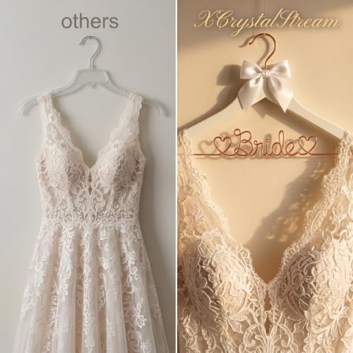 White Wooden Bride Wedding Dress Hanger, Gold Wire Lettering
