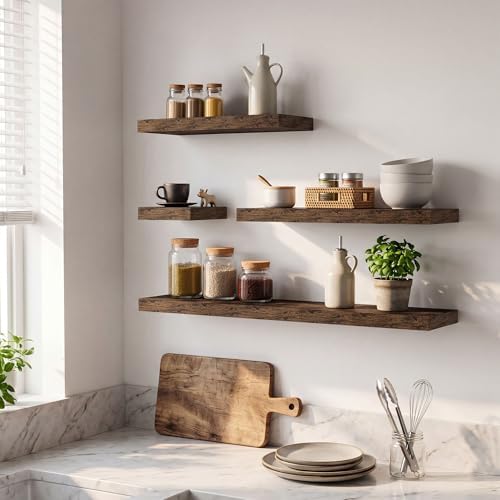 Axeman 36Inch Floating Shelves for Wall, 2 Packs, Invisible Brackets, Brown